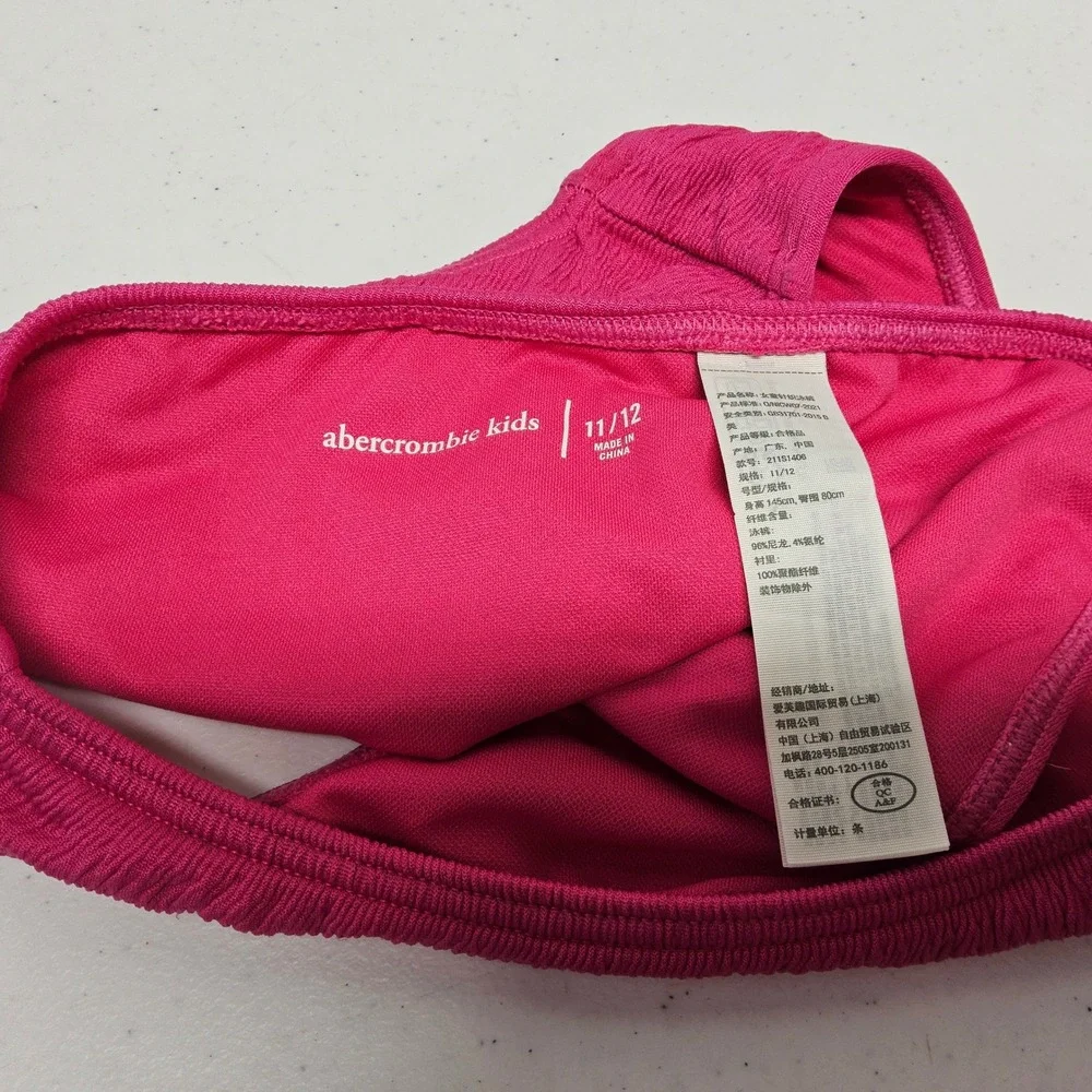 Abercrombie Kids Bikini Swim Bottom Girls‎ 11/12 Pink Ribbed Crinkle Texture